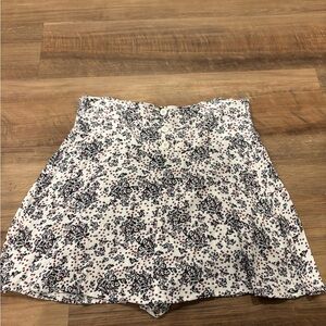 Free People White Floral Print Skort with Navy & Pink Accents
